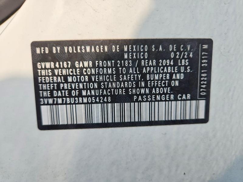 Aukcja sprzedaży 2024 Volkswagen Jetta, vin: 3VW7M7BU3RM054248, numer aukcji: 63806236