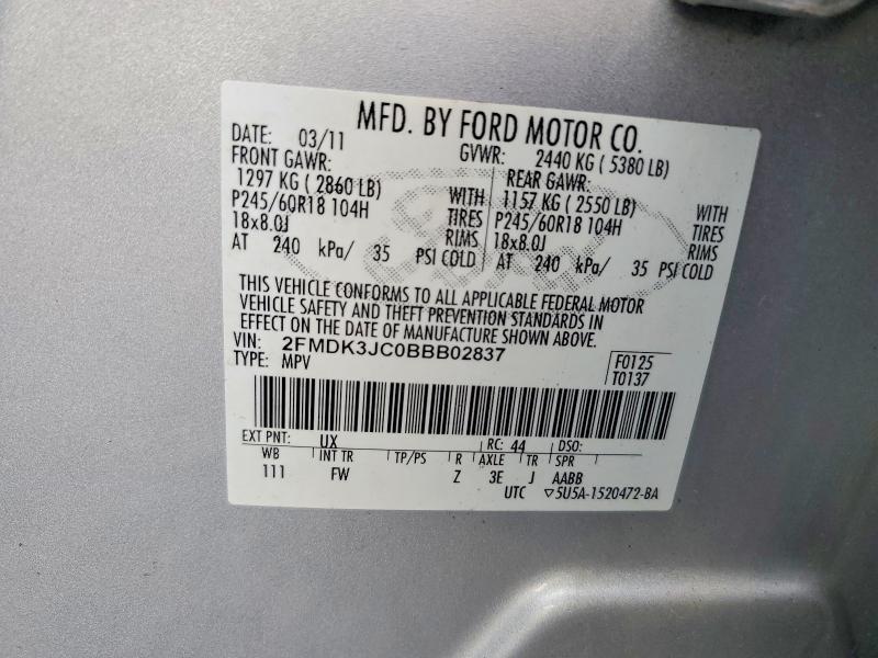 64446266 :رقم المزاد ، 2FMDK3JC0BBB02837 vin ، 2011 Ford Edge مزاد بيع