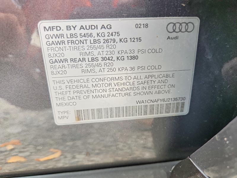 Aukcja sprzedaży 2018 Audi Q5, vin: WA1CNAFY6J2135730, numer aukcji: 67208206