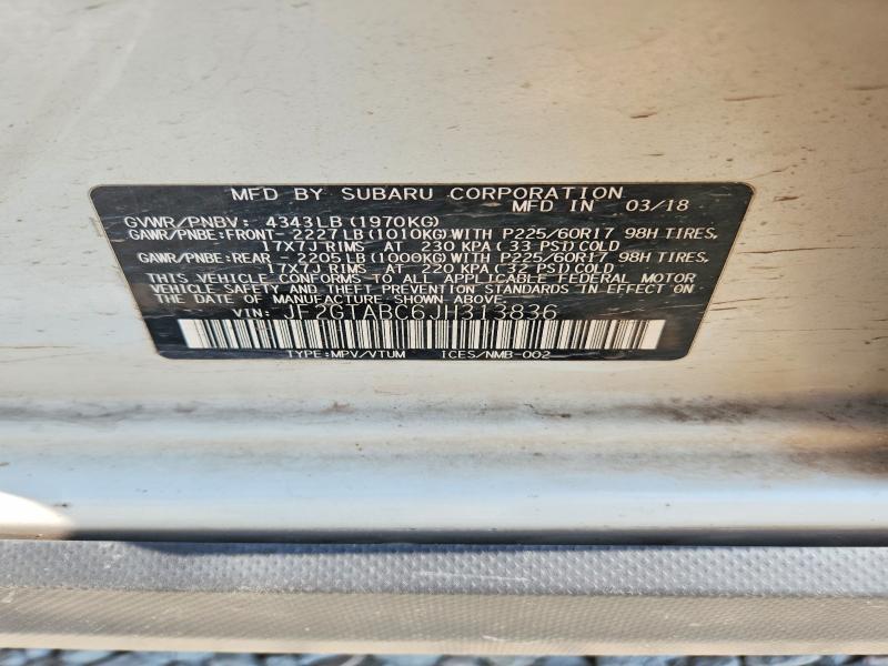 63315956 :رقم المزاد ، JF2GTABC6JH313836 vin ، 2018 Subaru Crosstrek مزاد بيع