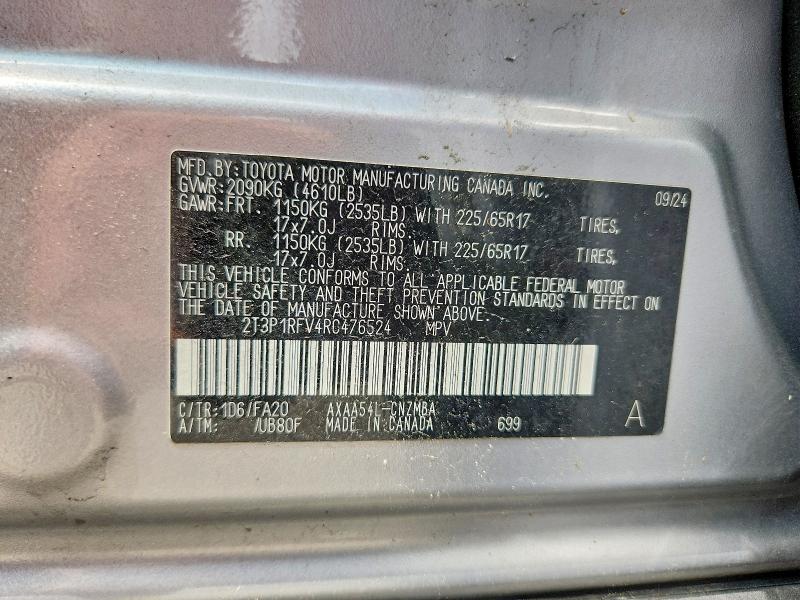 63378506 :رقم المزاد ، 2T3P1RFV4RC476524 vin ، 2024 Toyota Rav4 مزاد بيع