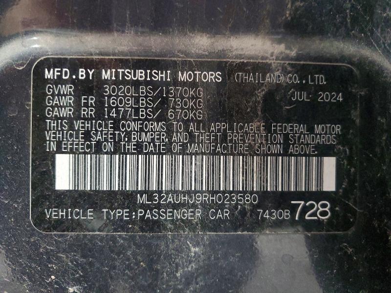 2024 Mitsubishi Mirage მანქანა იყიდება აუქციონზე, vin: ML32AUHJ9RH023580, აუქციონის ნომერი: 65105886