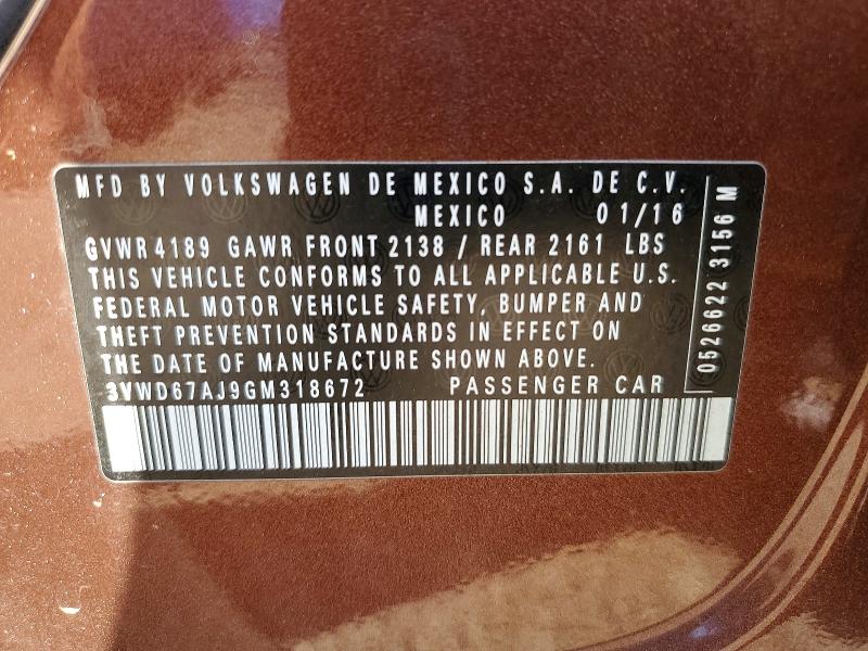 65677176 :رقم المزاد ، 3VWD67AJ9GM318672 vin ، 2016 Volkswagen Jetta مزاد بيع