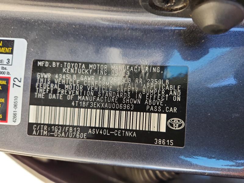 Aukcja sprzedaży 2010 Toyota Camry, vin: 4T1BF3EKXAU006963, numer aukcji: 65002156