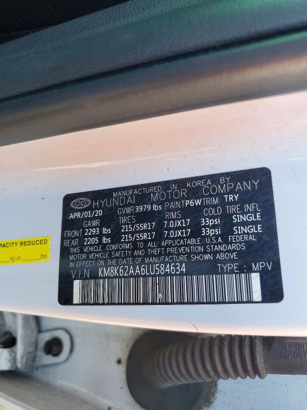 2020 Hyundai Kona მანქანა იყიდება აუქციონზე, vin: KM8K62AA6LU584634, აუქციონის ნომერი: 66238606