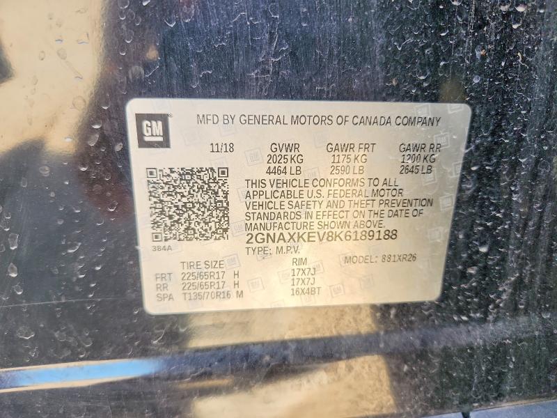 66309226 :رقم المزاد ، 2GNAXKEV8K6189188 vin ، 2019 Chevrolet Equinox مزاد بيع