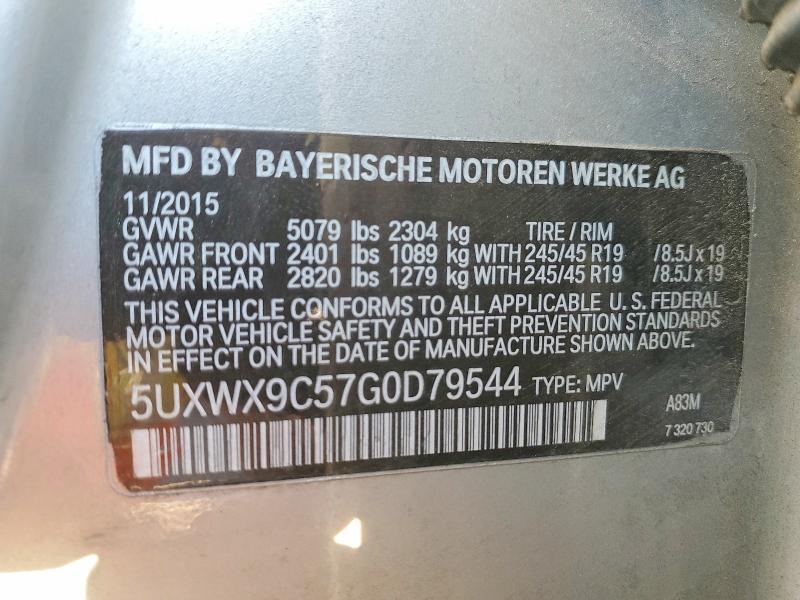 63435476 :رقم المزاد ، 5UXWX9C57G0D79544 vin ، 2016 Bmw X3 مزاد بيع