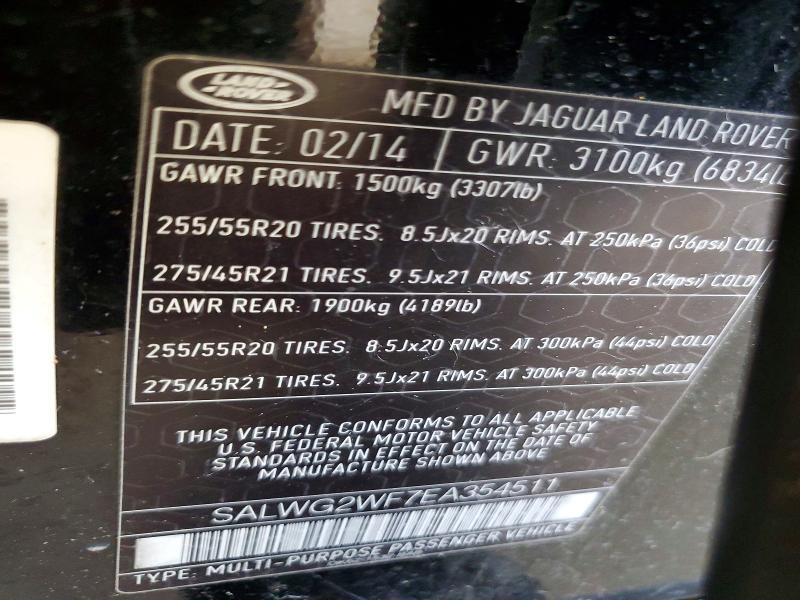 Aukcja sprzedaży 2014 Land Rover Range Rover Sport, vin: SALWG2WF7EA354511, numer aukcji: 64322596