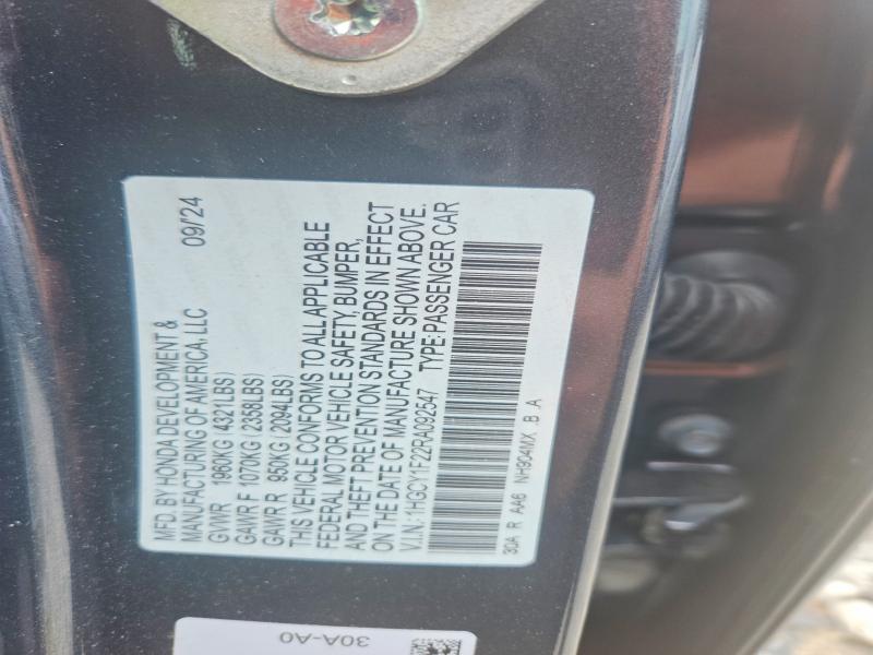 Продажа на аукционе авто 2024 Honda Accord, vin: 1HGCY1F22RA092547, номер лота: 64078966