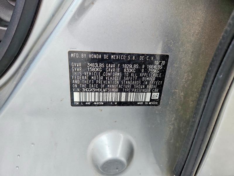 2020 Honda Fit მანქანა იყიდება აუქციონზე, vin: 3HGGK5H4XLM731468, აუქციონის ნომერი: 64417046