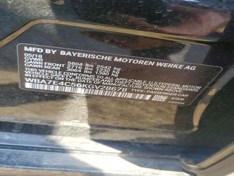 65861656 :رقم المزاد ، WBA7E4C56KGV28678 vin ، 2019 Bmw 740 مزاد بيع