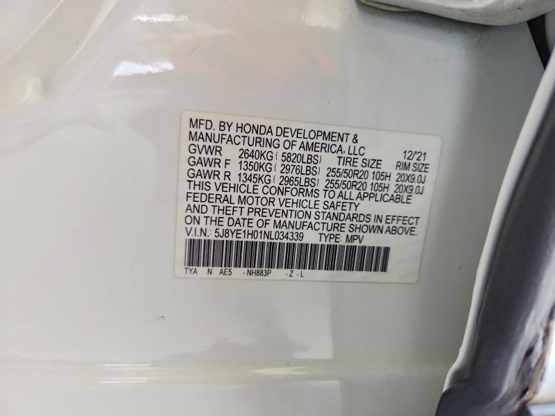 2022 Acura Mdx მანქანა იყიდება აუქციონზე, vin: 5J8YE1H01NL034339, აუქციონის ნომერი: 67302536