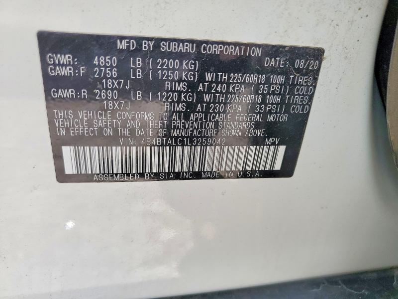 Продажа на аукционе авто 2020 Subaru Outback, vin: 4S4BTALC1L3259042, номер лота: 63793646