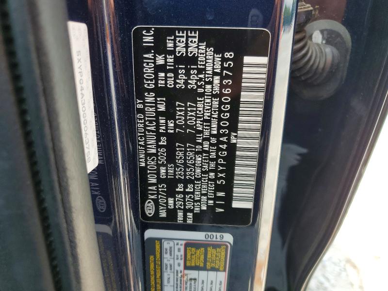Aukcja sprzedaży 2016 Kia Sorento, vin: 5XYPG4A30GG063758, numer aukcji: 64442256