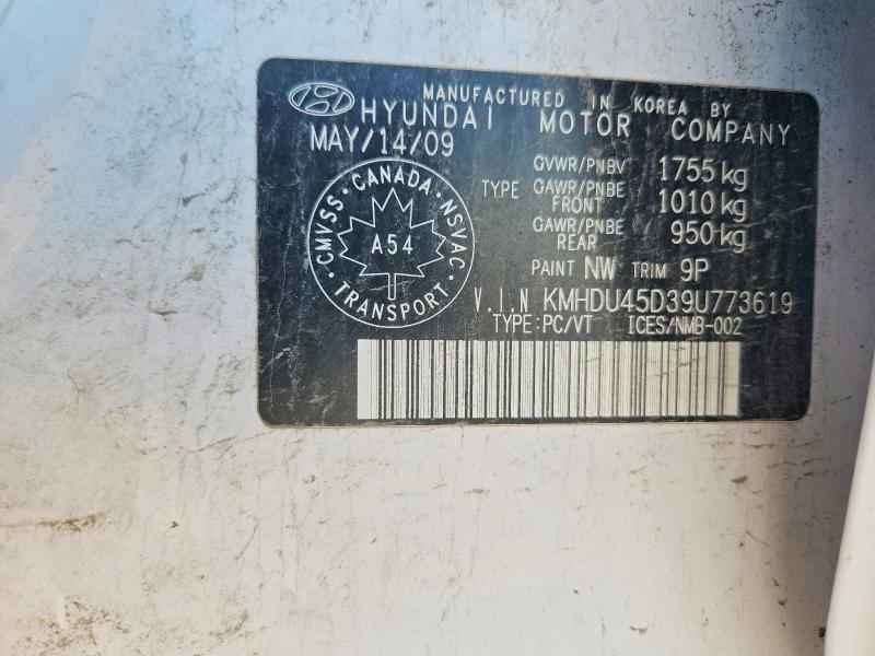 2009 Hyundai Elantra მანქანა იყიდება აუქციონზე, vin: KMHDU45D39U773619, აუქციონის ნომერი: 63666596