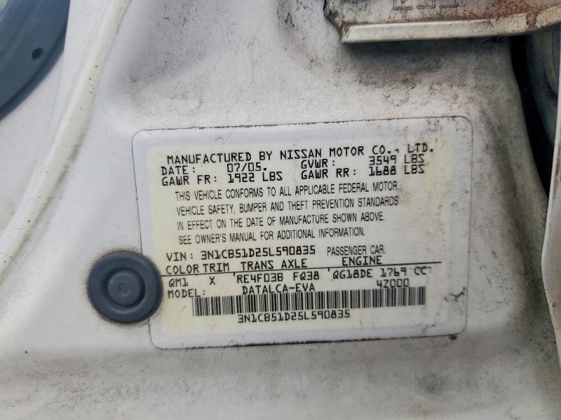 66340476 :رقم المزاد ، 3N1CB51D25L590835 vin ، 2005 Nissan Sentra مزاد بيع