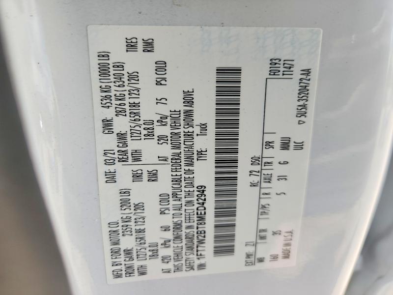 Продаж на аукціоні авто 2021 Ford F250, vin: 1FT7W2BT8MED42949, номер лоту: 65668126