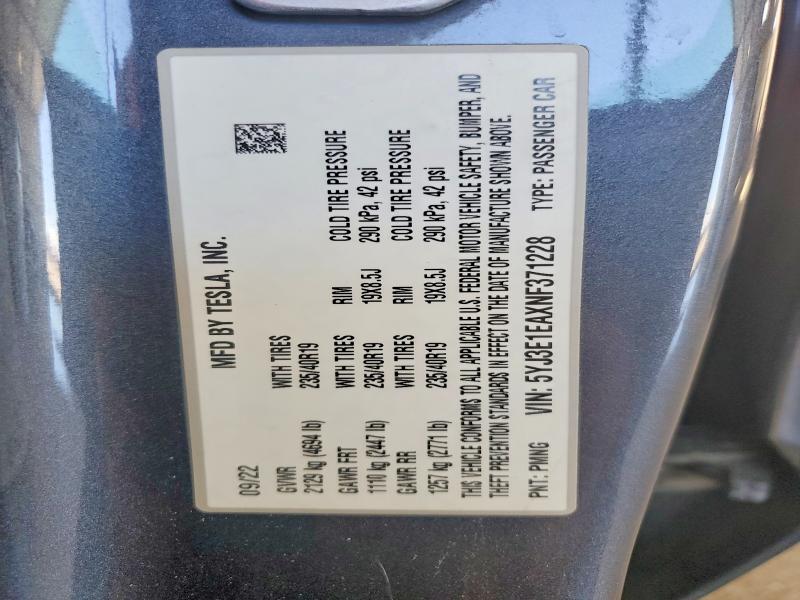 Продаж на аукціоні авто 2022 Tesla Model 3, vin: 5YJ3E1EAXNF371228, номер лоту: 65703716