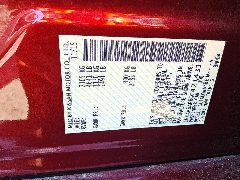 65050286 :رقم المزاد ، 1N4AA6AP6GC421431 vin ، 2016 Nissan Maxima مزاد بيع