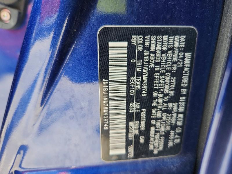 2021 Nissan Rogue Sport მანქანა იყიდება აუქციონზე, vin: JN1BJ1AW7MW439748, აუქციონის ნომერი: 63598396