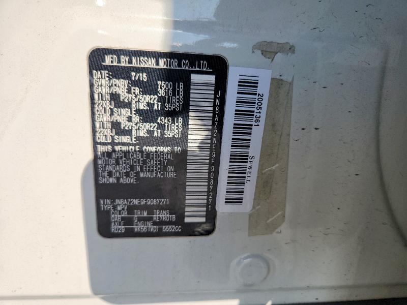 Aukcja sprzedaży 2015 Infiniti Qx80, vin: JN8AZ2NE9F9087271, numer aukcji: 64631596
