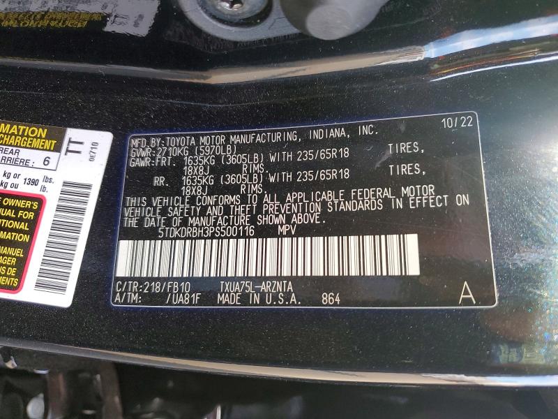 Продажа на аукционе авто 2023 Toyota Highlander, vin: 5TDKDRBH3PS500116, номер лота: 66578456