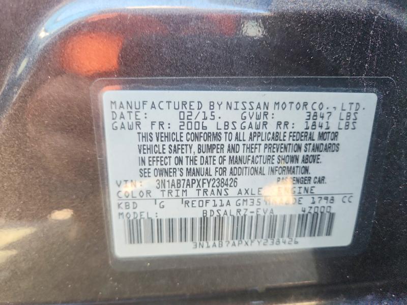 Aukcja sprzedaży 2015 Nissan Sentra, vin: 3N1AB7APXFY238426, numer aukcji: 63820836