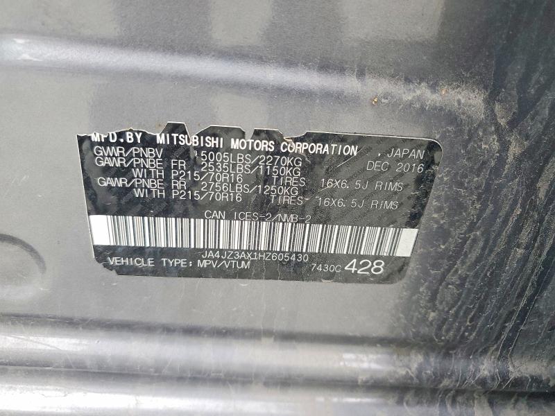 2017 Mitsubishi Outlander მანქანა იყიდება აუქციონზე, vin: JA4JZ3AX1HZ605430, აუქციონის ნომერი: 64294276