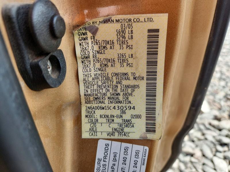 65008556 :رقم المزاد ، 1N6AD06W15C430594 vin ، 2005 Nissan Frontier مزاد بيع
