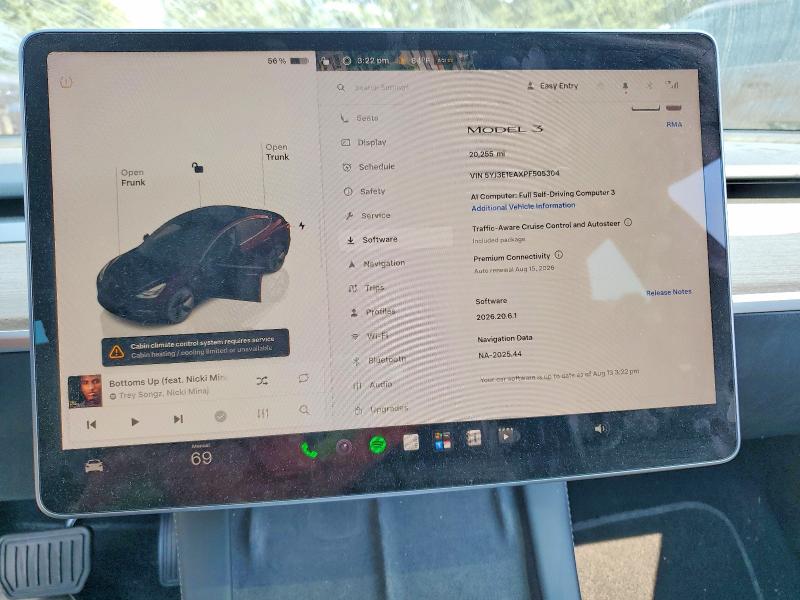 Aukcja sprzedaży 2023 Tesla Model 3, vin: 5YJ3E1EAXPF505304, numer aukcji: 64998036