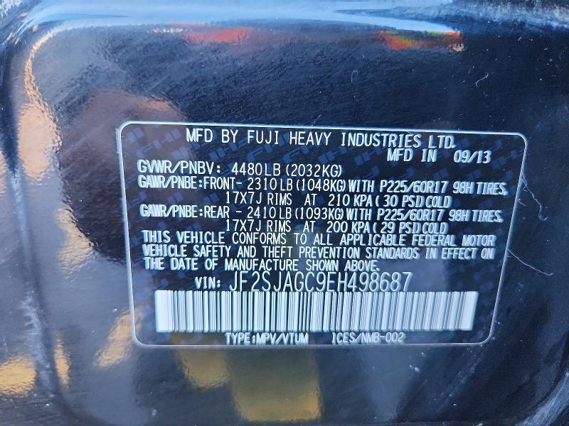 64914366 :رقم المزاد ، JF2SJAGC9EH498687 vin ، 2014 Subaru Forester مزاد بيع