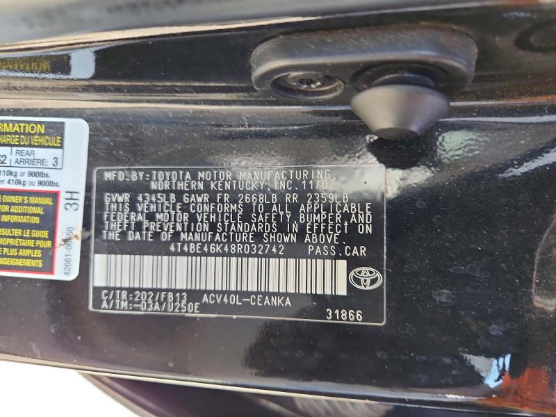 64640336 :رقم المزاد ، 4T4BE46K48R032742 vin ، 2008 Toyota Camry مزاد بيع
