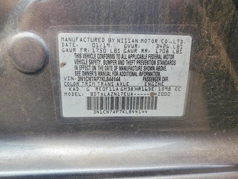 Продажа на аукционе авто 2019 Nissan Versa, vin: 3N1CN7AP7KL844144, номер лота: 64712116