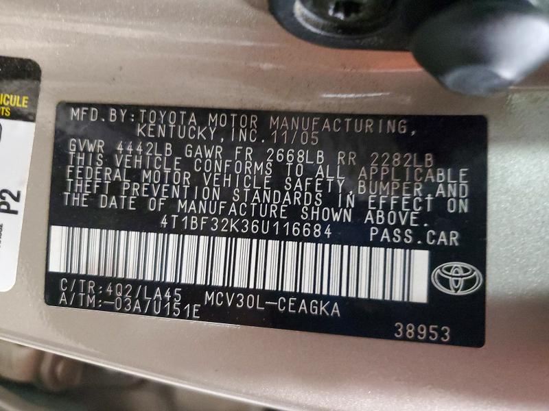Продажа на аукционе авто 2006 Toyota Camry, vin: 4T1BF32K36U116684, номер лота: 61647066
