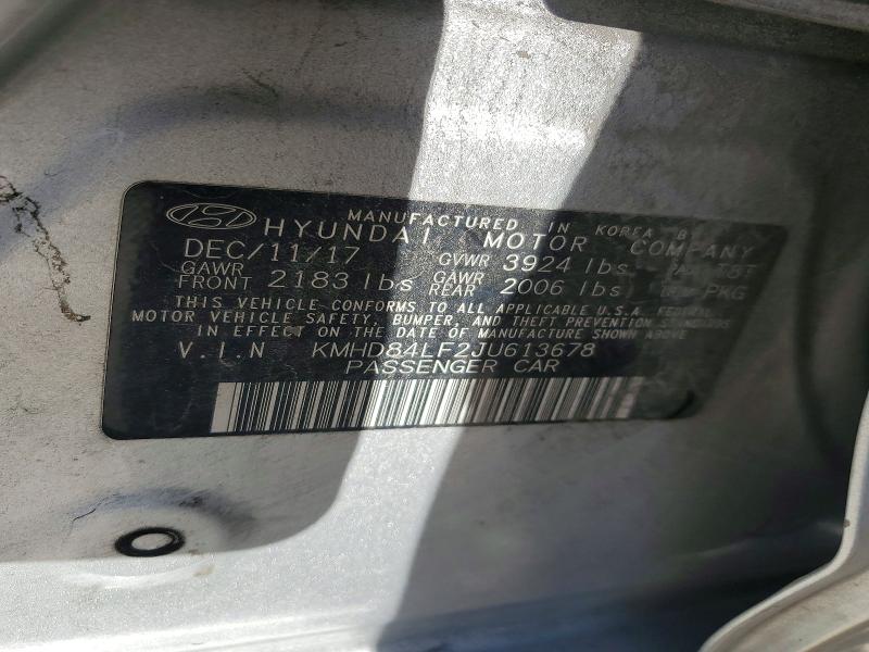 63882606 :رقم المزاد ، KMHD84LF2JU613678 vin ، 2018 Hyundai Elantra مزاد بيع