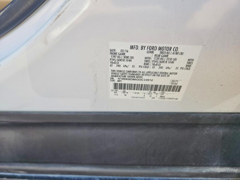 Продаж на аукціоні авто 2016 Ford Explorer, vin: 1FM5K8D86GGC33912, номер лоту: 63669506