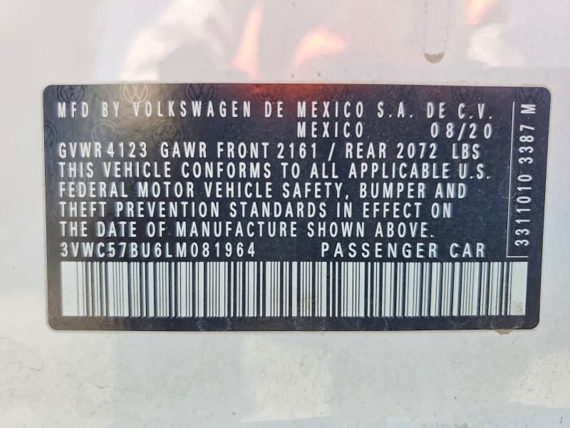 2020 Volkswagen Jetta მანქანა იყიდება აუქციონზე, vin: 3VWC57BU6LM081964, აუქციონის ნომერი: 66459306