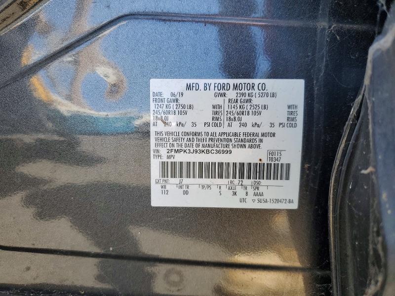 65177776 :رقم المزاد ، 2FMPK3J93KBC36999 vin ، 2019 Ford Edge مزاد بيع