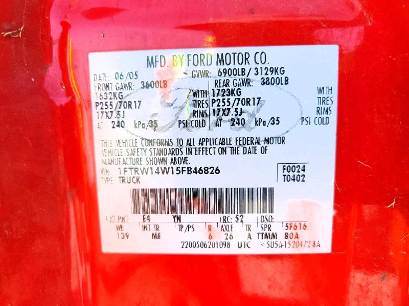 Aukcja sprzedaży 2005 Ford F150, vin: 1FTRW14W15FB46826, numer aukcji: 65156546