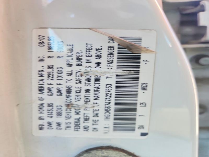 Aukcja sprzedaży 2007 Honda Accord, vin: 1HGCM56747A227653, numer aukcji: 65501716