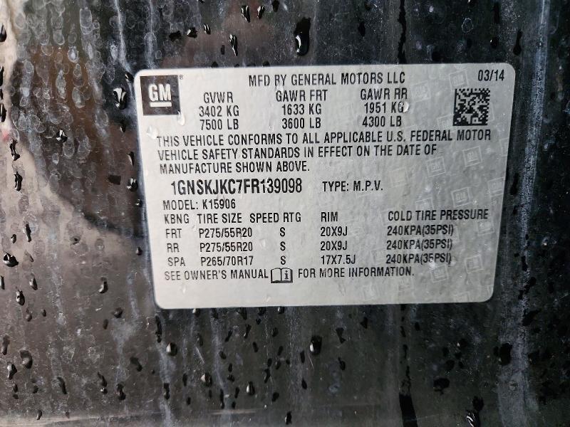 Продаж на аукціоні авто 2015 Chevrolet Suburban, vin: 1GNSKJKC7FR139098, номер лоту: 66228736