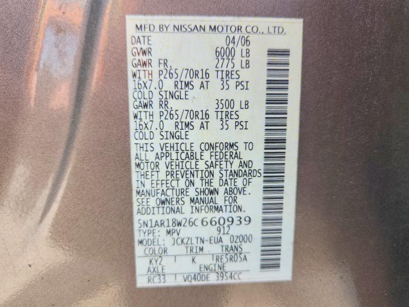 Продаж на аукціоні авто 2006 Nissan Pathfinder, vin: 5N1AR18W26C660939, номер лоту: 65075636