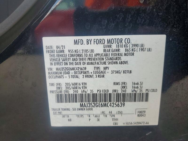 Aukcja sprzedaży 2021 Ford Ecosport, vin: MAJ3S2GE6MC425639, numer aukcji: 64982396