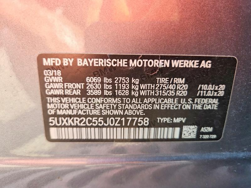 Aukcja sprzedaży 2018 Bmw X5, vin: 5UXKR2C55J0Z17758, numer aukcji: 65223296