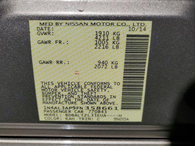Продаж на аукціоні авто 2015 Nissan Altima, vin: 1N4AL3AP9FN358661, номер лоту: 63695586