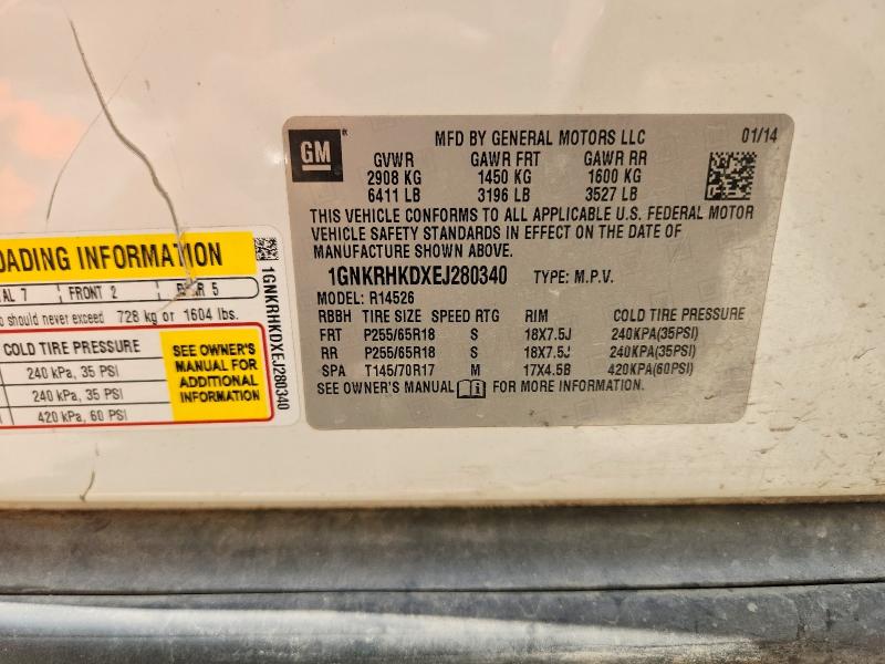 63897876 :رقم المزاد ، 1GNKRHKDXEJ280340 vin ، 2014 Chevrolet Traverse مزاد بيع