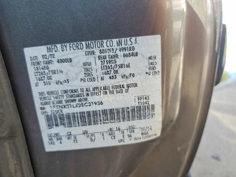 63786816 :رقم المزاد ، 1FTNX21LX2EC31936 vin ، 2002 Ford F250 مزاد بيع