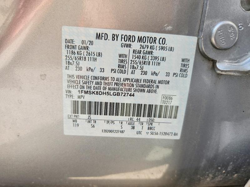 66893036 :رقم المزاد ، 1FMSK8DH5LGB72744 vin ، 2020 Ford Explorer مزاد بيع