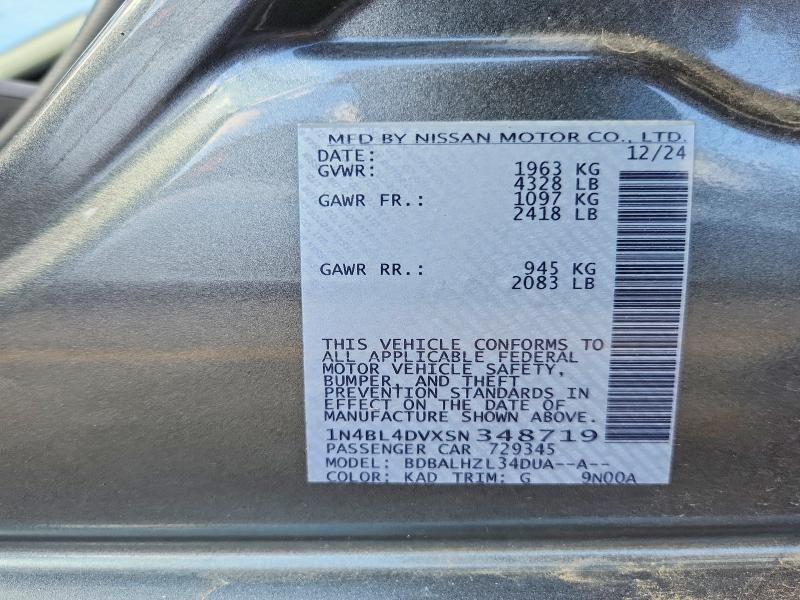 Aukcja sprzedaży 2025 Nissan Altima, vin: 1N4BL4DVXSN348719, numer aukcji: 65156326