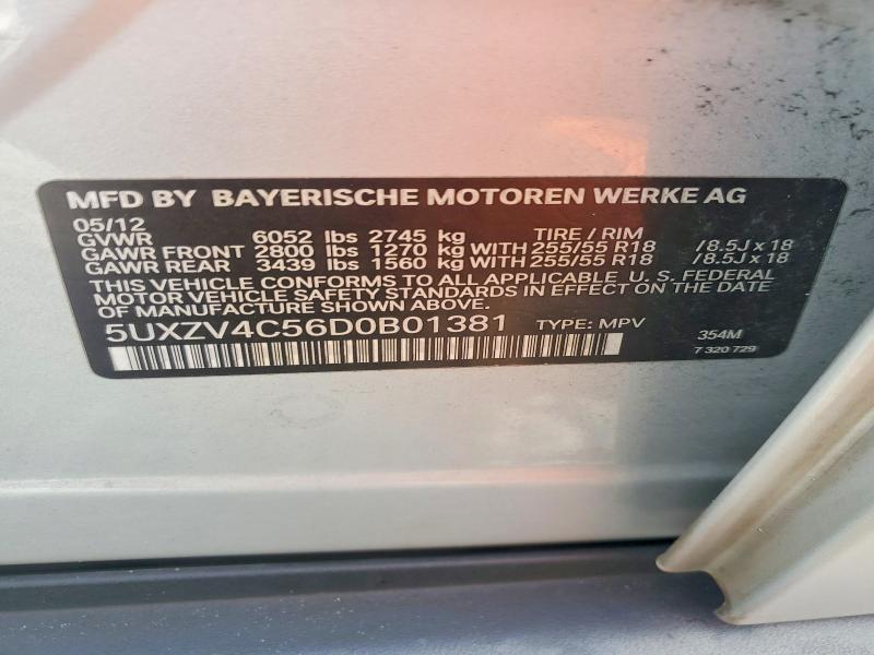 2013 Bmw X5 მანქანა იყიდება აუქციონზე, vin: 5UXZV4C56D0B01381, აუქციონის ნომერი: 63879996